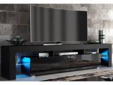 Meuble tv spider big à led en noir mat avec portes noir laqué 200 cm