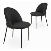 Mobilier Deco - brenda - Lot de 2 chaises design en velours noir et pieds noirs - Noir