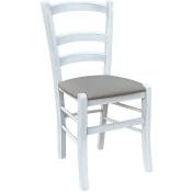 Okaffarefatto - Chaise en bois Venice blanc vieilli avec assise en similicuir gris tourterelle