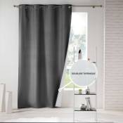 Rideau a oeillets 140 x 260 cm polyester uni thermique icemount Anthracite - Anthracite