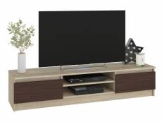 Robin - meuble bas tv contemporain salon/séjour 160x33x40cm - 2 niches + 2 portes - rangement matériel audio/video/gaming - sonoma/wenge