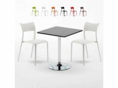 Table carrée noire 70x70cm et 2 chaises colorées bar café parisienne mojito