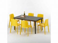 Table rectangulaire 6 chaises poly rotin resine 150x90 marron focus Grand Soleil