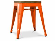 Tabouret design industriel - bois et acier - 45cm -stylix orange
