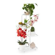 Tagère à plantes en métal, porte-fleurs, 4 étages, intérieur, extérieur, hlp 81 x 44 x 24,5 cm, blanc - Relaxdays
