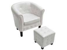 Wesley - fauteuil lounge avec repose-pieds style chesterfield simili cuir blanc 60711