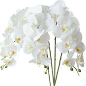 4 pcs Orchidée Phalaenopsis Artifici Fleurs Blanches 70cm avec Feuilles d'Orchidée Artificis
