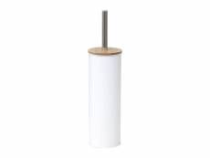 Brosse wc avec support en métal blanc et couvercle bambou - tendance