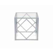 Clara - Table basse carrée en verre et métal argenté