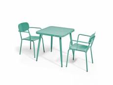 Ensemble table de jardin et 2 fauteuils en aluminium vert olive