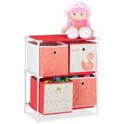 Etagère enfant avec boîtes, jouets, design Cygnes, meuble bambin, HxlxP:62 x 53 x 30 cm, blanc/rouge - Relaxdays