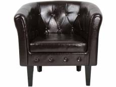 Fauteuil chesterfield avec repose pied en synthétique avec éléments décoratifs touffetés chaise cabriolet tabouret pouf meuble de salon marron hellosh