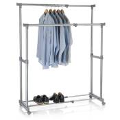 Idimex - Portant à vêtements casa en métal chromé et gris, penderie double sur roulettes avec 2 barres hauteur et longueur réglables - Gris