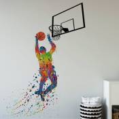 Joueurs de basket-ball en vinyle Slam Dunk Silhouette avec basket-ball et vannerie stickers muraux autocollants peintures murales pour basket-ball