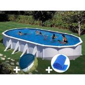 Kit piscine acier blanc Gré Atlantis ovale 10,20 x 5,75 x 1,32 m + Bâche hiver + Bâche à bulles