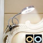 Lampe de Bureau usb Clipsable à Pince de Lecture au Lit, Col de Cygne Flexible, Lumière Blanche Chaude/Froide (Adaptateur Non-Inclus)