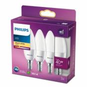 Lot 3 ampoules LED 5 5W 40 WE14 Blanc chaud Philips