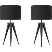 Lot de 2 Lampes de Table Trépied Abat-jour Tambour Design Moderne Noir Stiletto