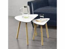 Lot de 2 tables basses gigognes de salon design 45 x 60 x 39,5 cm et 40 x 45 x 29,5 cm mdf bambou blanc mat couleur naturelle [en.casa]