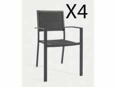 Lot de 4 chaises de jardin en aluminium et textilène coloris noir - longueur 55 x profondeur 59 x hauteur 88 cm