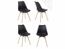 Lot de 4 chaises scandinaves pieds bois, coussin MIA (noir) 387