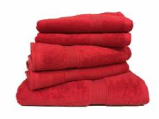 "lot de 5 serviettes eponge 600 g/m2 100 % coton - rouge"