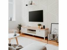Meuble tv et commode au design rustique épuré en chêne blanc 160cm kapis 2853BERGEN