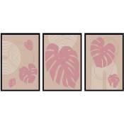 Monstera pink , Set de 3 affiches murales - 90x45cm - Beige