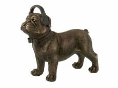 Paris prix - statuette déco "bulldog avec casque" 28cm marron