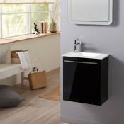 Planetebain - Meuble lave-mains pour wc noir avec vasque contemporaine en solid stone et mitigeur