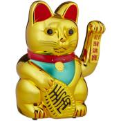 Relaxdays - chat japonais, Maneki Neko xl, patte mobile fonctionne à piles, porte-bonheur pour richesse/succès, 48cm, doré