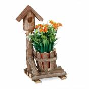 Relaxdays Pot de fleurs en bois, avec maison d’oiseau