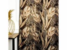 Rideau tamisant 135 x 280 cm à oeillets jacquard editeur motif plumes satiné brun