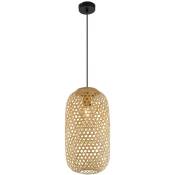 Suspension Boho lampe de table à manger suspension lampe de salon, tresse de bambou naturel, 1x E27, DxH 22 x 120 cm