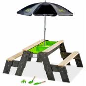 Table d'activités sable et eau, et de pique-nique (2 bancs) avec parasol et outils de jardinage exit Aksent