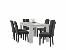 Table de salle à manger (blanc) + 6 chaise de salle à manger en gris foncé - 140x90cm helloshop26 03_0004237
