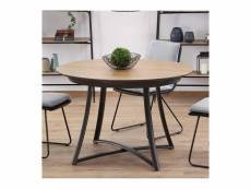 Table de salle à manger ronde extensible aspect chêne pieds acier steel 645