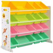 Tagère pour jouets meuble de rangement pour enfant organisateur avec 16 coffres amovibles en plastique boîtes à jouets jaune vert citron rose vert