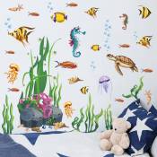 Un lot de Stickers Muraux Tortue de mer poissons Autocollant Mural monde sous la Mer Décoration Murale pour Chambre Salle de Bain Bébé Pépinière