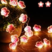 2 pcs Guirlande lumineuse avec 40 led en forme de fleur de cerisier rose, battery powered, pour Noël, chambre de fille, chambre à coucher, intérieur,