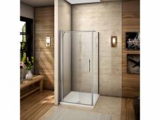 90x90x187cm porte pivotante porte de douche paroi de douche cabine de douche avec barre de fixation 140cm verre anticalcaire