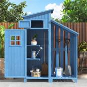 Abri de jardin en bois, Armoire à outils pour les petits jardins, LxPxH:124x46x174cm, Bleu