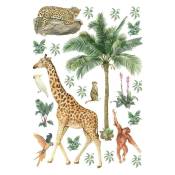 Ag Art - Stickers animaux de la jungle : girafe, singe et oiseaux - 1 planche 30x30cm