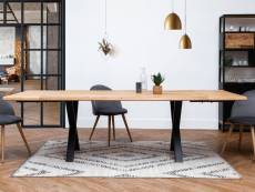 Bobochic table à manger pieds croix extensible awani chêne massif et métal 180 + 2 allonges de 40 cm