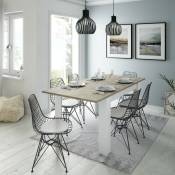 Caesaroo - Table 140x90 cm extensible Blanc mat et chêne Chêne clair/blanc