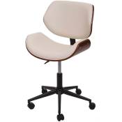 Chaise de bureau HWC-G25 bois cintré aspect noyer rétro pivotante réglable en hauteur crème