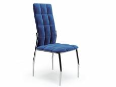 Chaise de salle à manger matelassée en velours bleu avec dossier haut et pieds design en acier elysium 69