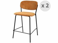 Clara - chaise de bar en tissu cotelé ocre et métal noir mat (x2)