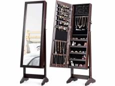 Costway armoire à bijoux avec miroir sur pied, 41x36,5x146 cm, grande capacité de rangement avec compartiments pour boucles, colliers, maquillage, rég