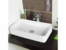 Costway vasque à poser salle de bain en porcelaine blanche lavabo rectangulaire 60 x 35 cm avec vidange escamotable